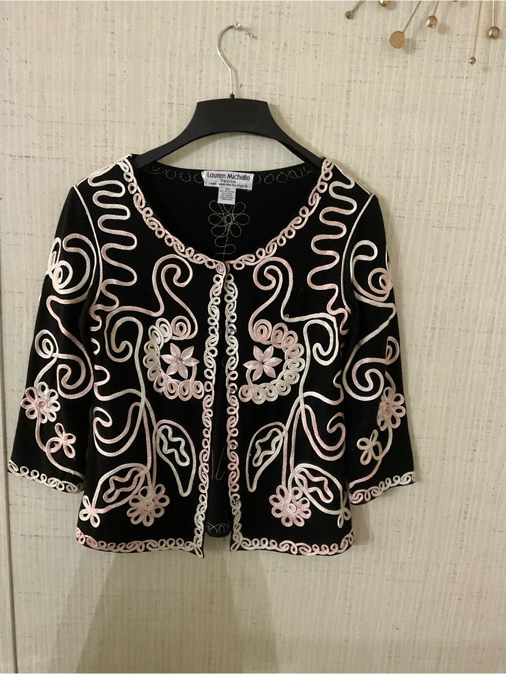 Women’s Vintage Black & White Appliqué LAUREN MICHELLE Top/Bolero Sz PS  Y2K